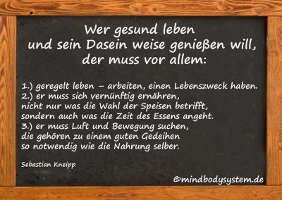 .) geregelt leben – arbeiten, einen Lebenszweck haben. 2.) er muss sich vernünftig ernähren, nicht nur was die Wahl der Speisen betrifft, sondern auch was die Zeit des Essens angeht. 3.) er muss Luft und Bewegung suchen, die gehören zu einem guten Gedeihen so notwendig wie die Nahrung selber.